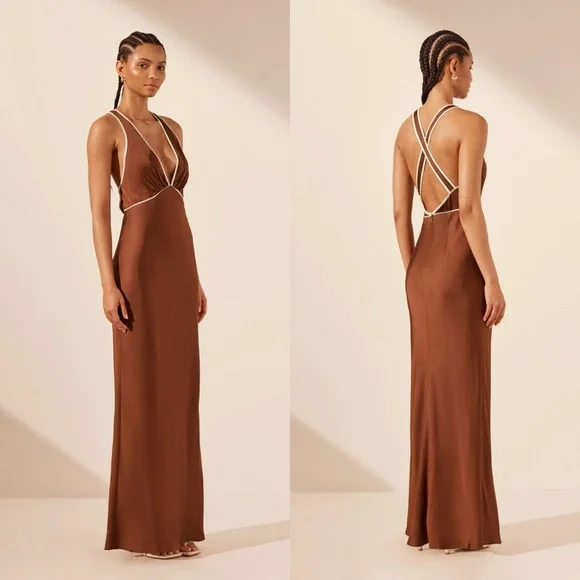 Shona Joy Belkis Contrast Plunged Cross Back Maxi Dress Size 4 NEW! With tags! - Picture 15 of 16